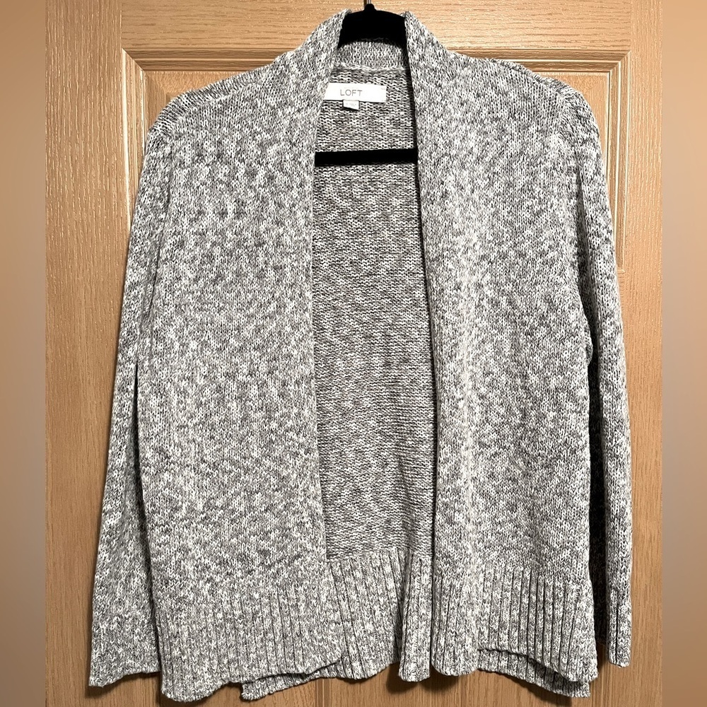 Loft Gray and White Open Cardigan